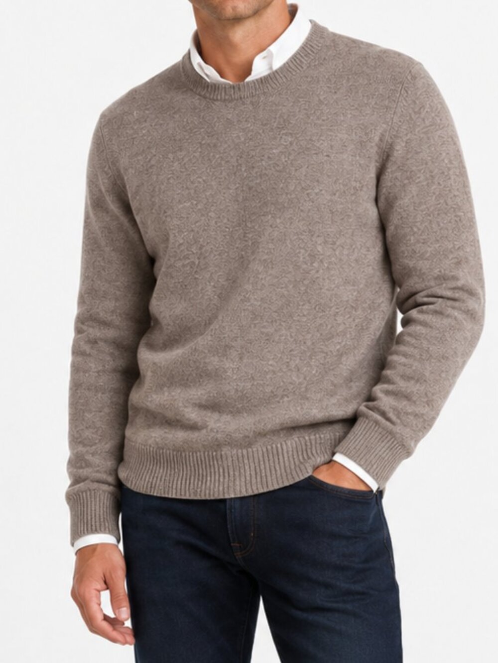 Christian Lacroix Men's Taupe 100% Extrafine Merino Wool Crewneck Sweater XL
